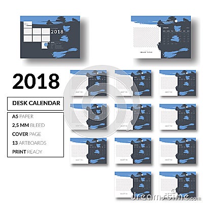 Handrawn Brush Desk Calendar template design 2018 vector Stock Photo