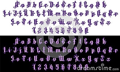 Handrawn violet gothic rose alphabet font Vector Illustration