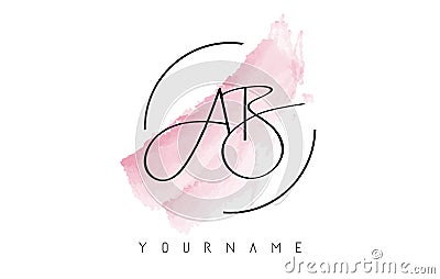 Handritten AB A B Letters Logo with Pink Pastel Watercolor Brush Stroke Concept Vector Illustration