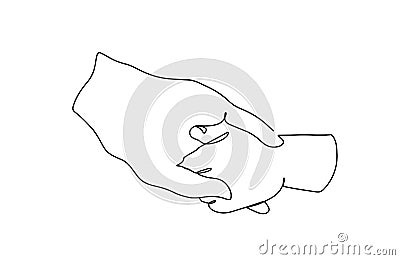 Hands of adults and children, Communicating of love. Mothers hand lead his child , trust family concept monochrome vector Cartoon Illustration