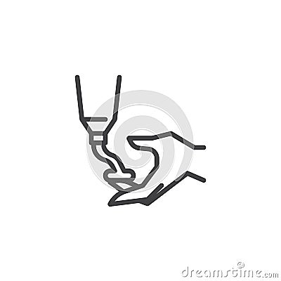 Hands applying lotion cream line icon Vector Illustration