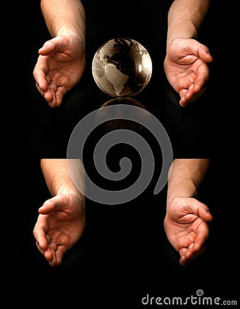 Hands around of globe Stock Photo