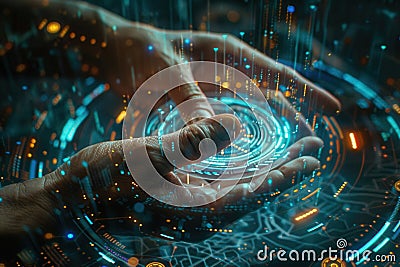 Hands assembling dynamic integration systems, technological advancements Stock Photo