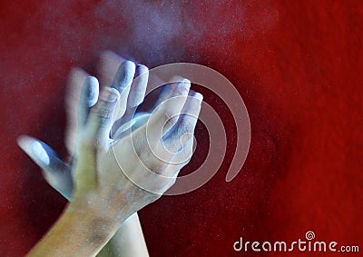 Hands with a ball of powder chalk magnesia Stock Photo