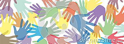 Hands banner colorful vector background. Concept of teamwork, solidarity, volunteer, vote, group, friendship, unity Vector Illustration