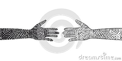 Hands with beautiful patterns. Silhouettes of different hands. Vector scalable graphics Vector Illustration