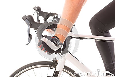 Hands on bicycle's handlebars Stock Photo