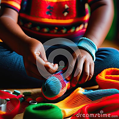 Hands darning a sock Stock Photo