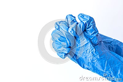 Hands in blue rubber gloves Stock Photo
