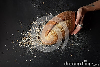 Hands with a bread Stock Photo