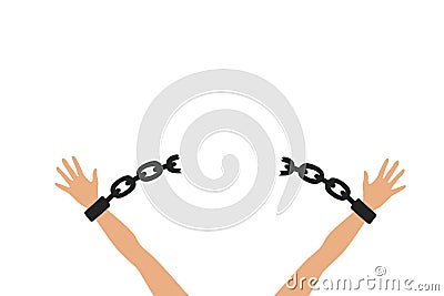 Hands break chains. Symbol of destruction of slavery Vector Illustration