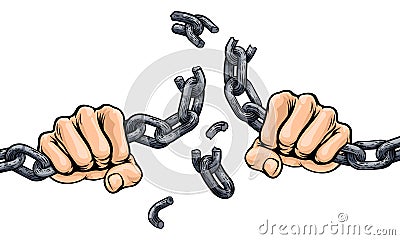 Hands Breaking Chain Links Freedom Design Vector Illustration