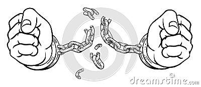 Hands Breaking Chain Shackles Cuffs Freedom Design Vector Illustration