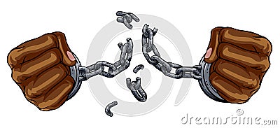 Hands Breaking Chain Shackles Cuffs Freedom Design Vector Illustration