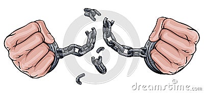 Hands Breaking Chain Shackles Cuffs Freedom Design Vector Illustration