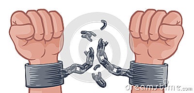 Hands Breaking Chain Shackles Cuffs Freedom Design Vector Illustration