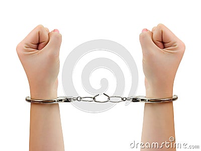 Hands and breaking handcuffs Stock Photo