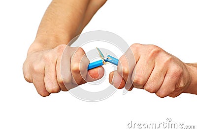 Hands breaking pencil Stock Photo