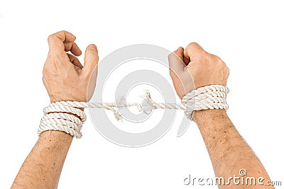 Hands and breaking rope Stock Photo