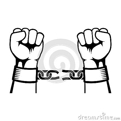 Hands Breaking Steel Chain Vector Illustration