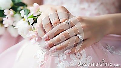 Hands of the bride with wedding nail design Stock Photo