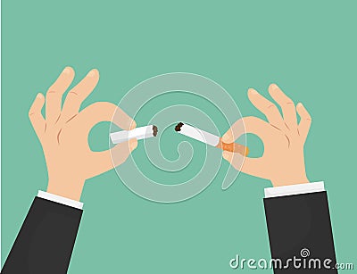 Hands broken cigarette Vector Illustration