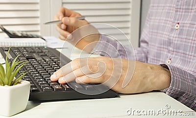 Hands of Businessman Notebook and documents Stock Photo