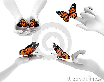 Hands and butterflies Stock Photo