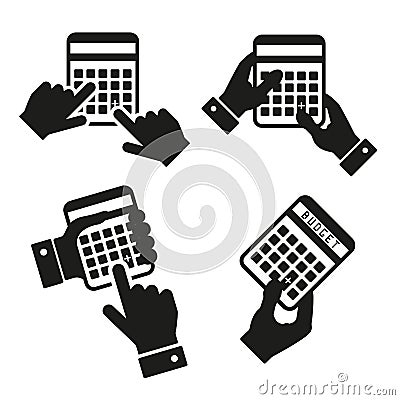 Hands with calculators vector icons Stock Photo