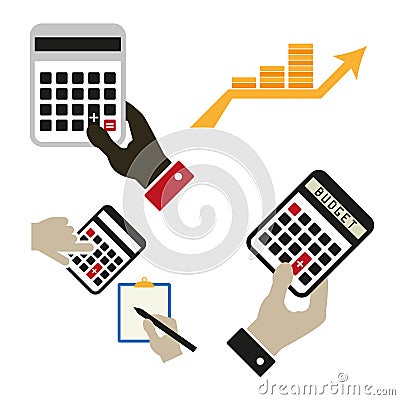 Hands with calculators vector icons Stock Photo