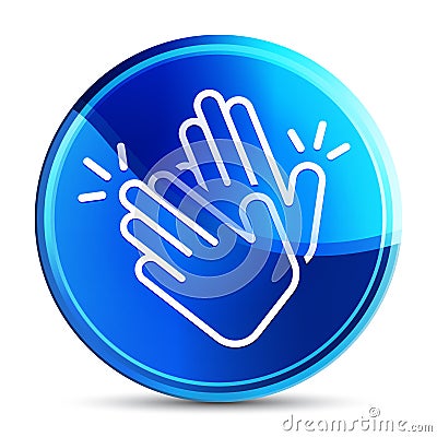 Hands clap icon glassy vibrant sky blue round button illustration Cartoon Illustration