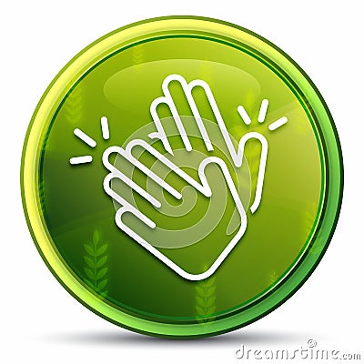 Hands clap icon spring bright natural green round button illustration Cartoon Illustration