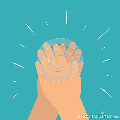 Hands clapping, applauding or ovation applause flat vector illustration on blue background. Congratulation applause Vector Illustration