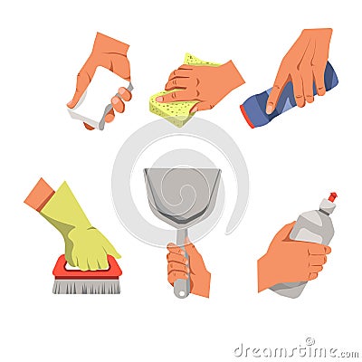 Hands with cleaning equipment Vector Illustration