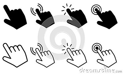 Hands clicking icons collection. Hand click pointer set. Vector Illustration