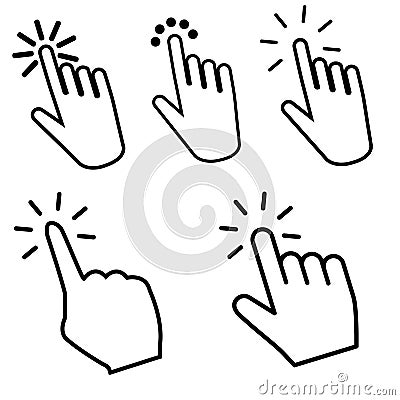 Hands clicking vector icons set. Hand click illustration symbol collection. pointer sign or logo. Vector Illustration