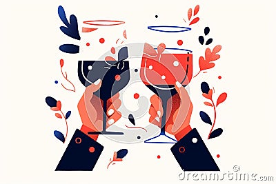 hands clinking wine glasses. Celebration toast. Generative ai Stock Photo