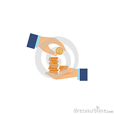 Hands coins money flat image style Vector Illustration