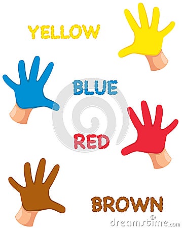 hands colours with letters Vector Illustration