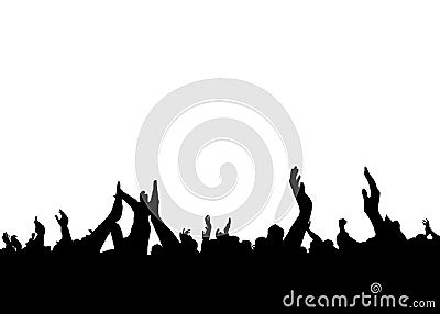 Hands at the concert, silhouettes against stage lighting. Isolated on white background. Vector Illustration