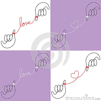 Hands connected by the red string of fate Vector Illustration