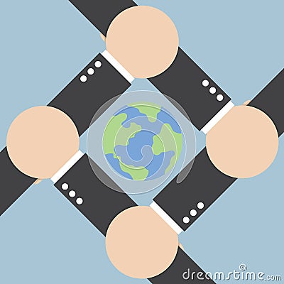 Hands connecting around the world Vector Illustration