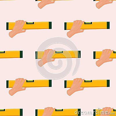 Hands with construction level tools vector cartoon style House renovation handyman illustration Vector Illustration