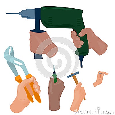 Hands with construction tools vector cartoon style House renovation handyman illustration Vector Illustration