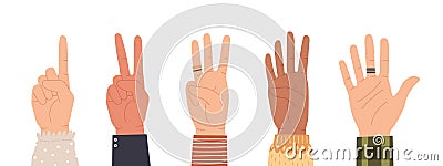 Hands counting. Count on fingers showing number one, two, three, four and five. Hand icons countdown gesture in trendy Vector Illustration