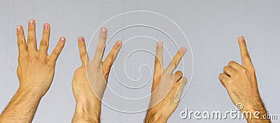 Hands counting down from 4 to 1 with fingers Stock Photo