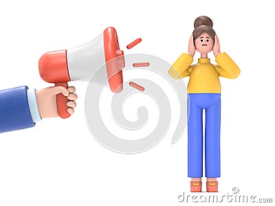 Hands covering ears. Don't listen concept. Covering ears.3D illustration of woman.3D rendering on white background. Cartoon Illustration