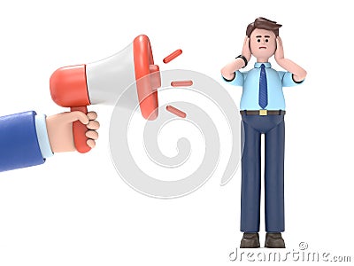 Hands covering ears. Don't listen concept. Covering ears.3D illustration of woman.3D rendering on white background. Cartoon Illustration