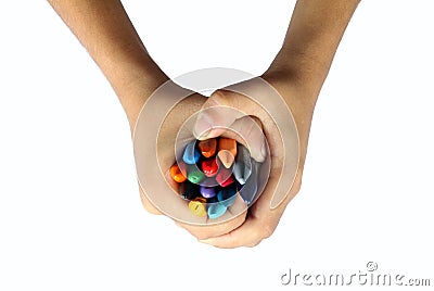 Hands and Crayons Stock Photo