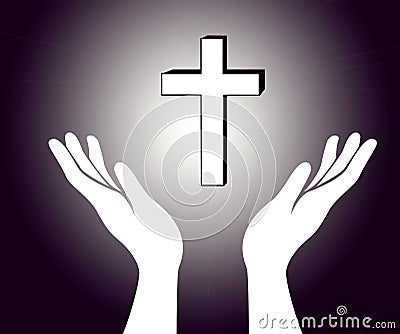 Hands and the cross Vector Illustration